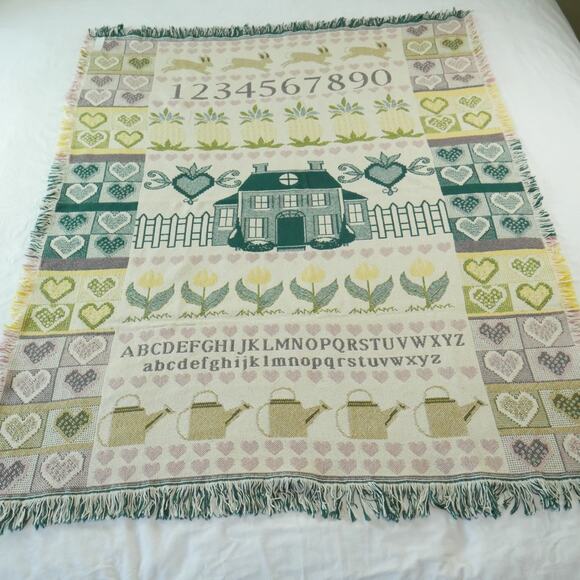Vintage Cottagecore Throw Blanket Tapestry Granny Afghan Cute 90s Farmhouse - Picture 1 of 13